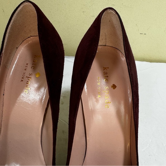 Kate Spade Lissie Hangisi Bow Burgundy Suede  Leather Point Toe Heels Rhinestone - Picture 9 of 16